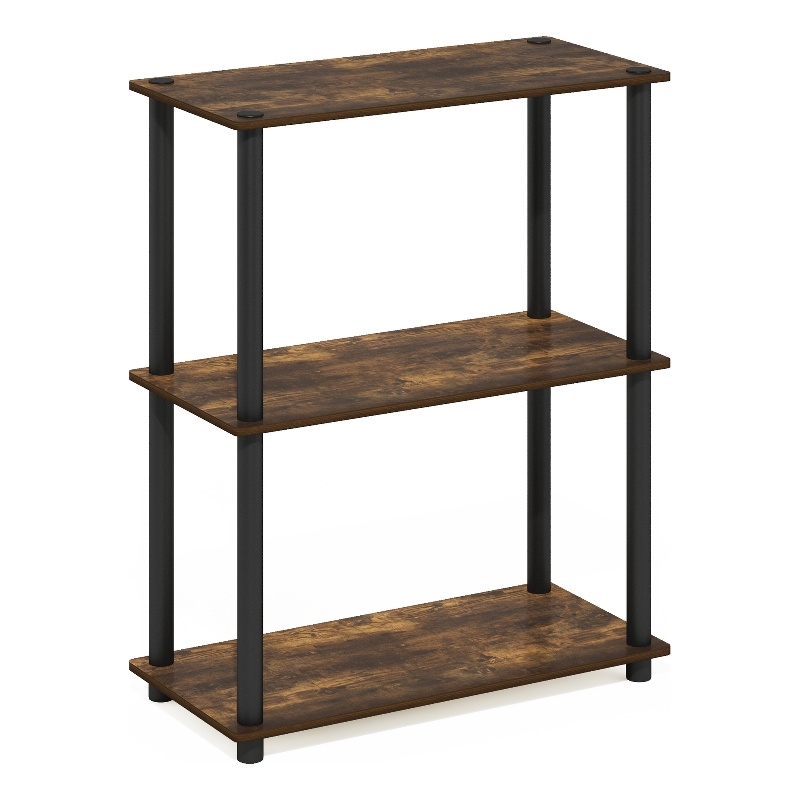 Furinno TURN-N-TUBE 3-Tier Compact Multipurpose Shelf Display Amber Pine/Black