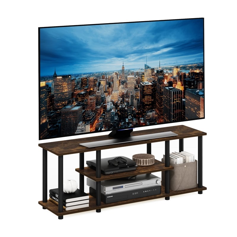 Furinno TURN-N-TUBE No Tools 3D 3-Tier Entertainment TV Stands Amber Pine/Black