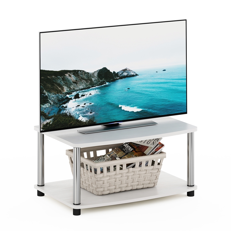 Furinno TURN-N-TUBE No Tools 2-Tier Elevated TV Stands in Stainless Steel Tubes