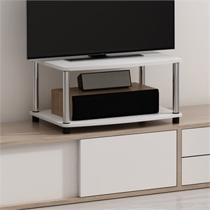 Furinno TURN-N-TUBE No Tools 2-Tier Elevated TV Stands in Stainless Steel Tubes
