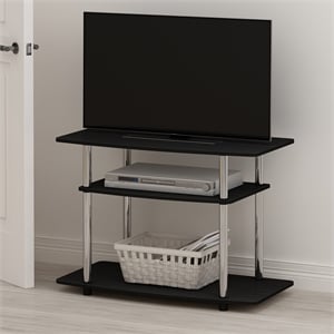 Furinno TURN-N-TUBE No Tools 3-Tier TV Stands in Americano Stainless Steel Tubes
