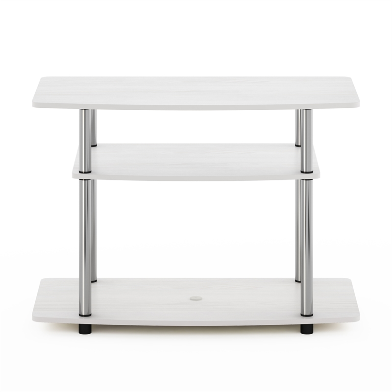 Furinno TURN-N-TUBE No Tools 3-Tier TV Stands in White Oak Stainless Steel Tubes