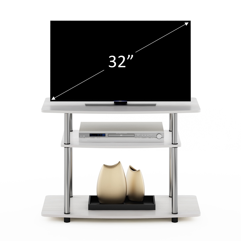 Furinno TURN-N-TUBE No Tools 3-Tier TV Stands in White Oak Stainless Steel Tubes