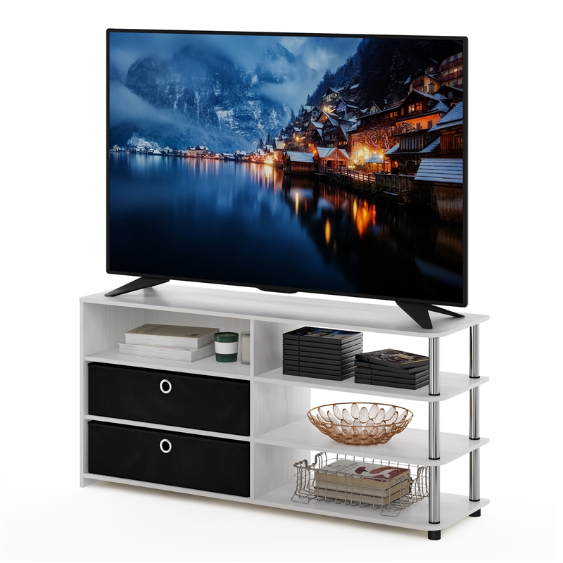 Furinno JAYA Simple Design TV Stand for up to 55-Inch with Stainless Steel Tubes