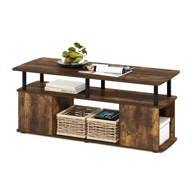 Furinno JAYA TV Stand Entertainment Center with Open Storage Amber Pine/Black