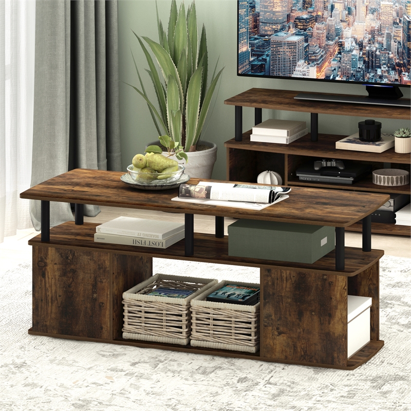 Furinno JAYA TV Stand Entertainment Center with Open Storage Amber Pine/Black