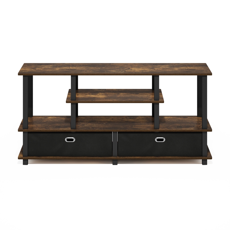 Furinno JAYA Large TV Stand for up to 55-Inch TV with Amber Pine/Black/Black