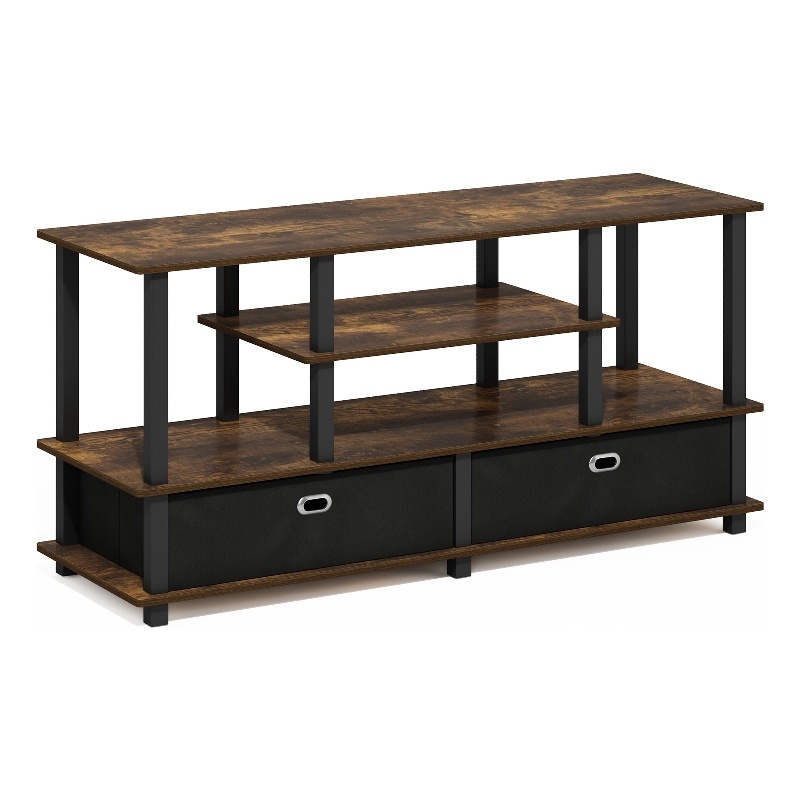 Furinno JAYA Large TV Stand for up to 55-Inch TV with Amber Pine/Black/Black