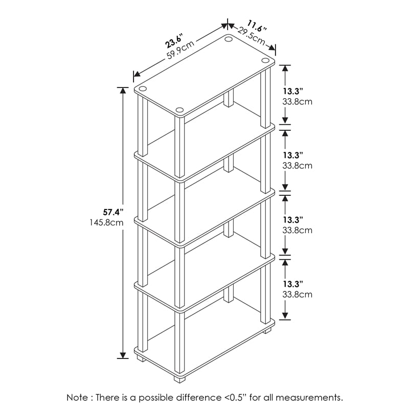 Furinno TURN-S-TUBE 5-Tier Multipurpose Shelf Display Rack with Amber Pine/Black
