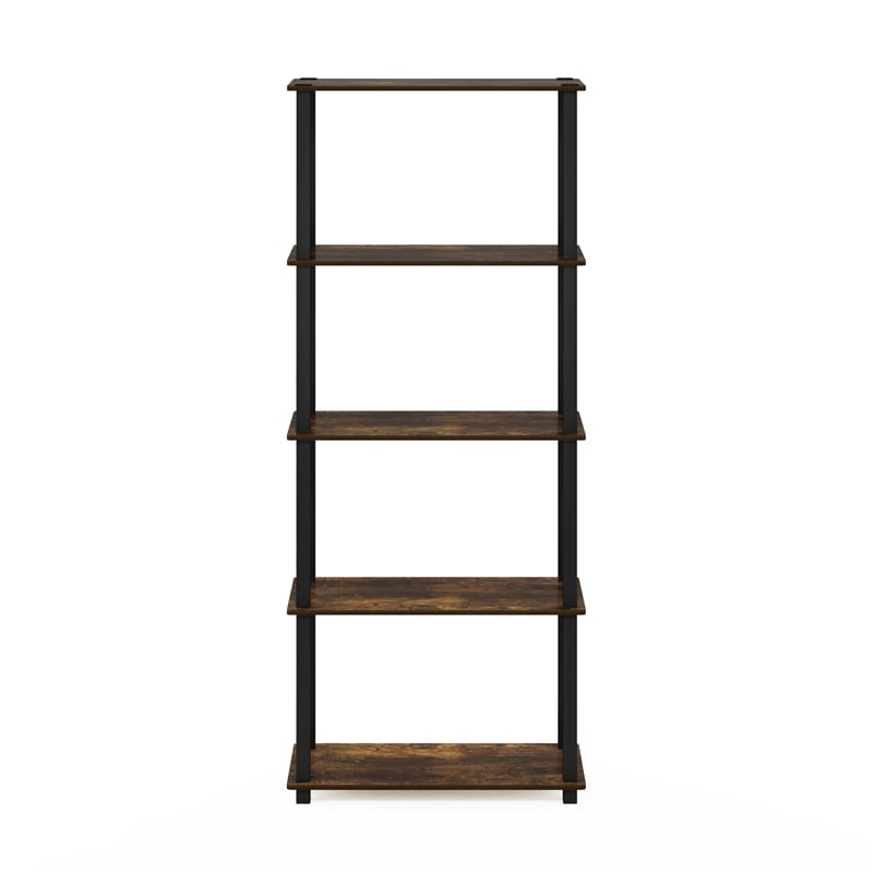 Furinno TURN-S-TUBE 5-Tier Multipurpose Shelf Display Rack with Amber Pine/Black