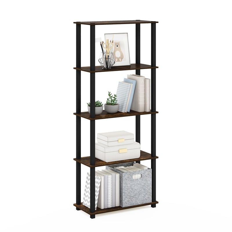 Furinno TURN-S-TUBE 5-Tier Multipurpose Shelf Display Rack with Amber Pine/Black