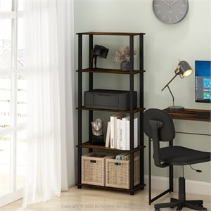 Furinno TURN-S-TUBE 5-Tier Multipurpose Shelf Display Rack with Amber Pine/Black