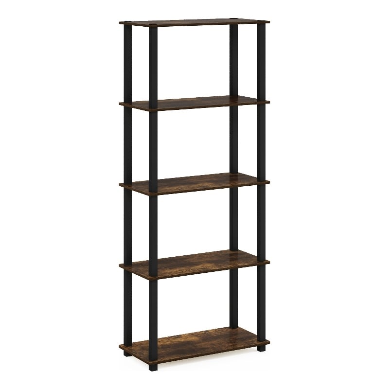 Furinno TURN-S-TUBE 5-Tier Multipurpose Shelf Display Rack with Amber Pine/Black