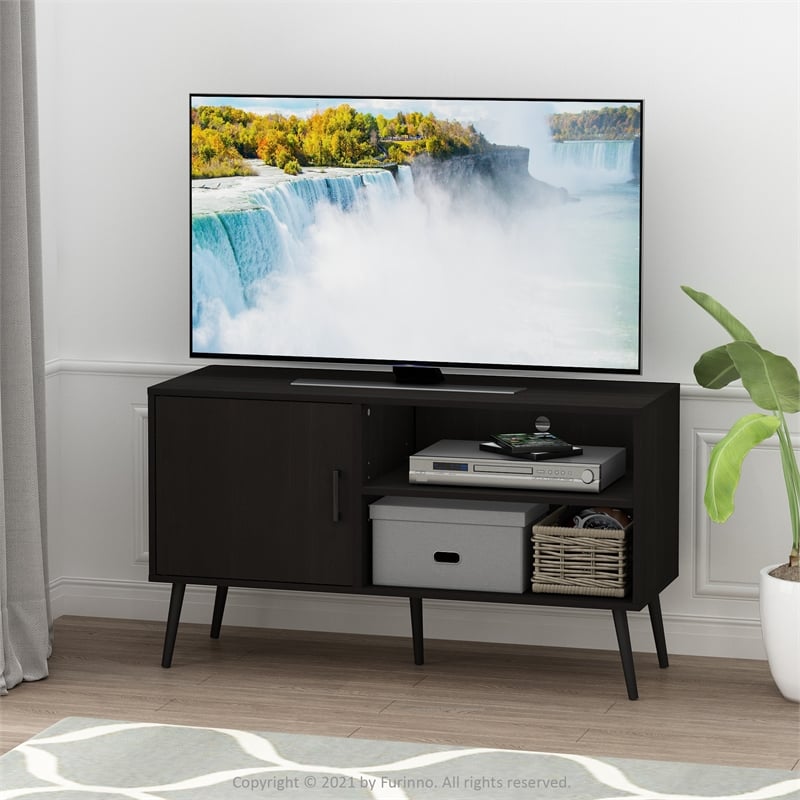 Furinno Claude Mid Century Style TV Stand with Wood Legs in One Cabinet Espresso