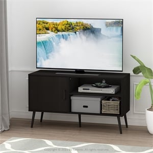 Furinno Claude Mid Century Style TV Stand with Wood Legs in One Cabinet Espresso