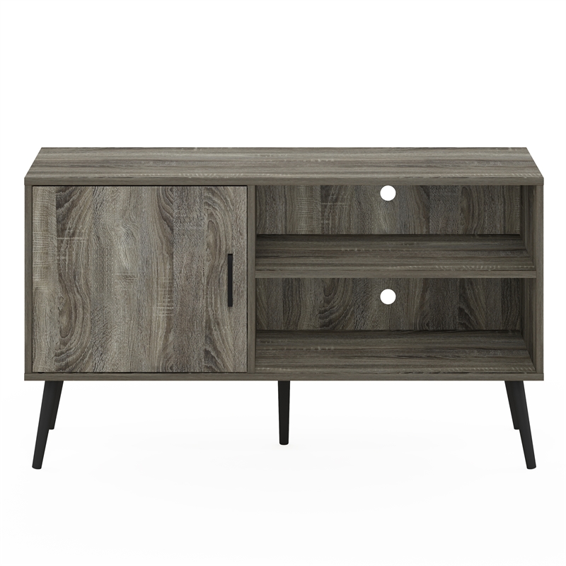 Furinno Claude Mid Century Style TV Stand with Wood Legs in One French Oak Grey