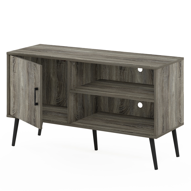 Furinno Claude Mid Century Style TV Stand with Wood Legs in One French Oak Grey