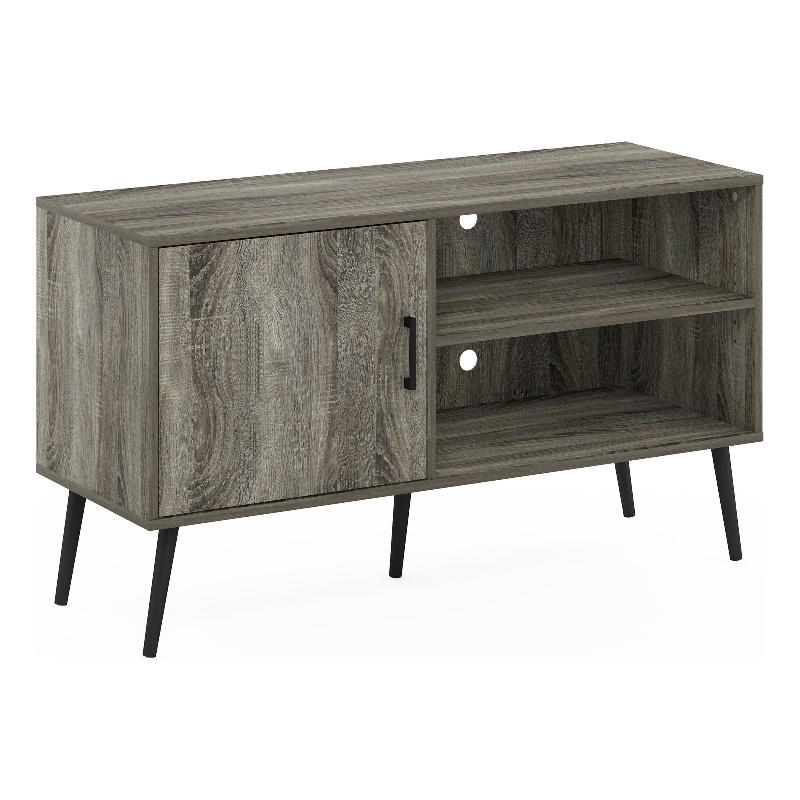 Furinno Claude Mid Century Style TV Stand with Wood Legs in One French Oak Grey