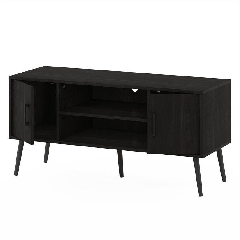 Furinno Claude Mid Century Style TV Stand with Wood Legs infor TV Size Espresso