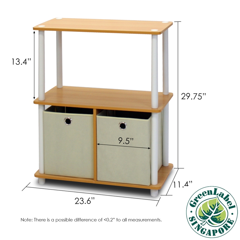 Furinno 2-99152BE Go Green 3-Tier 2-Bins Multipurpose Shelf in Set of Two