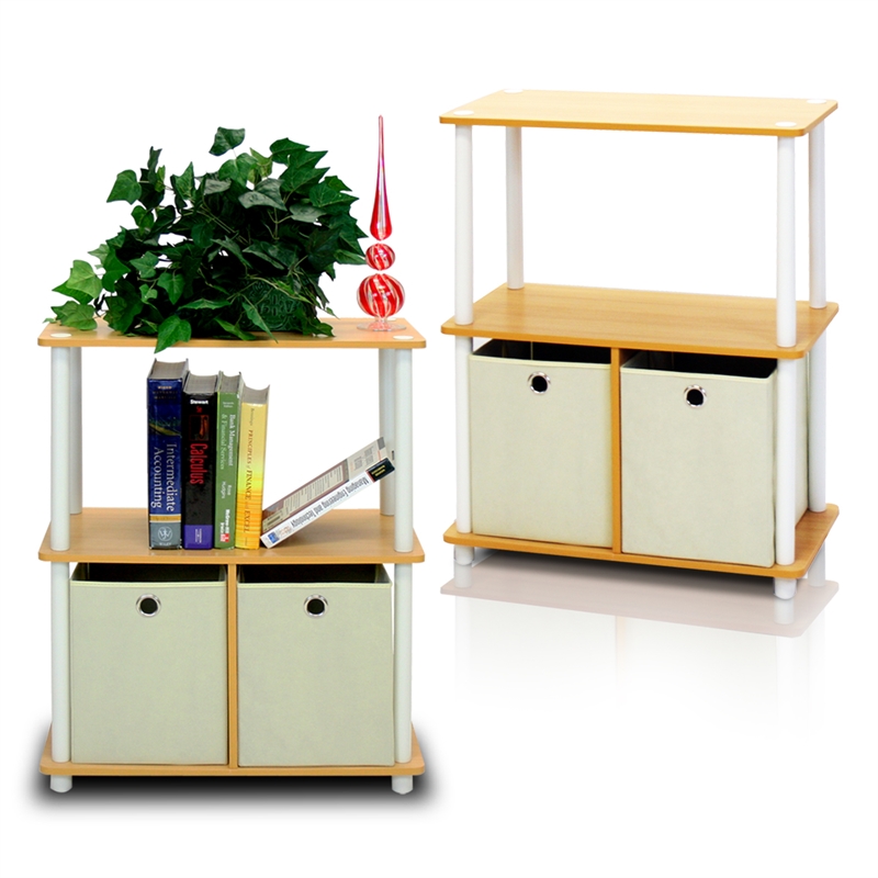 Furinno 2-99152BE Go Green 3-Tier 2-Bins Multipurpose Shelf in Set of Two