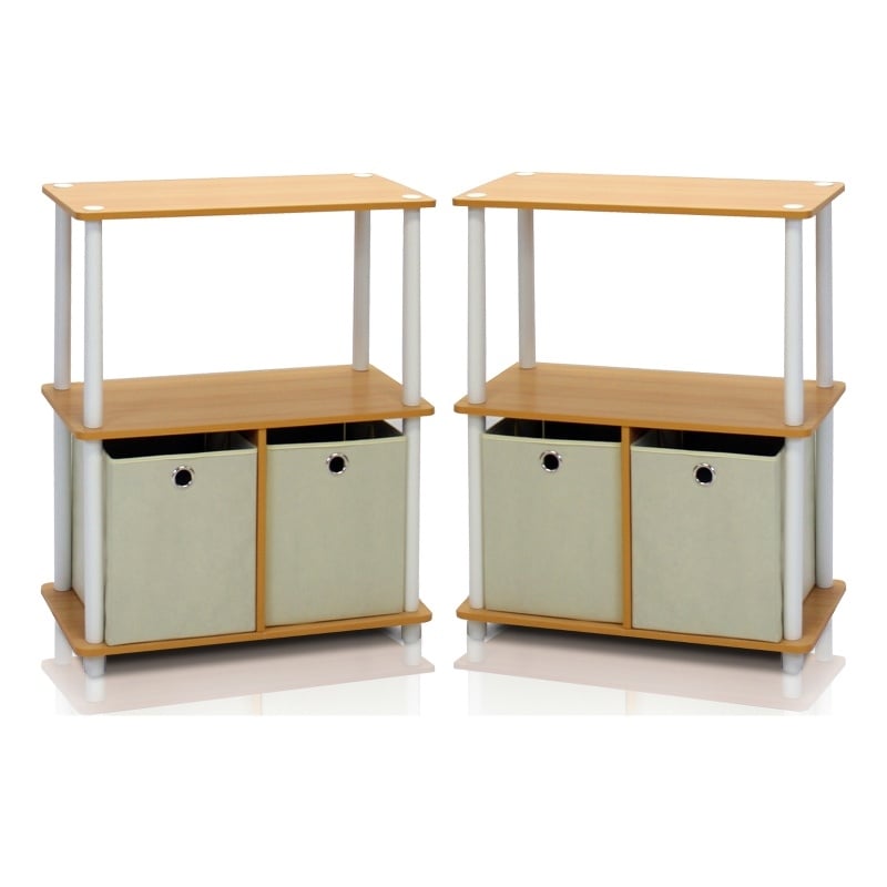Furinno 2-99152BE Go Green 3-Tier 2-Bins Multipurpose Shelf in Set of Two