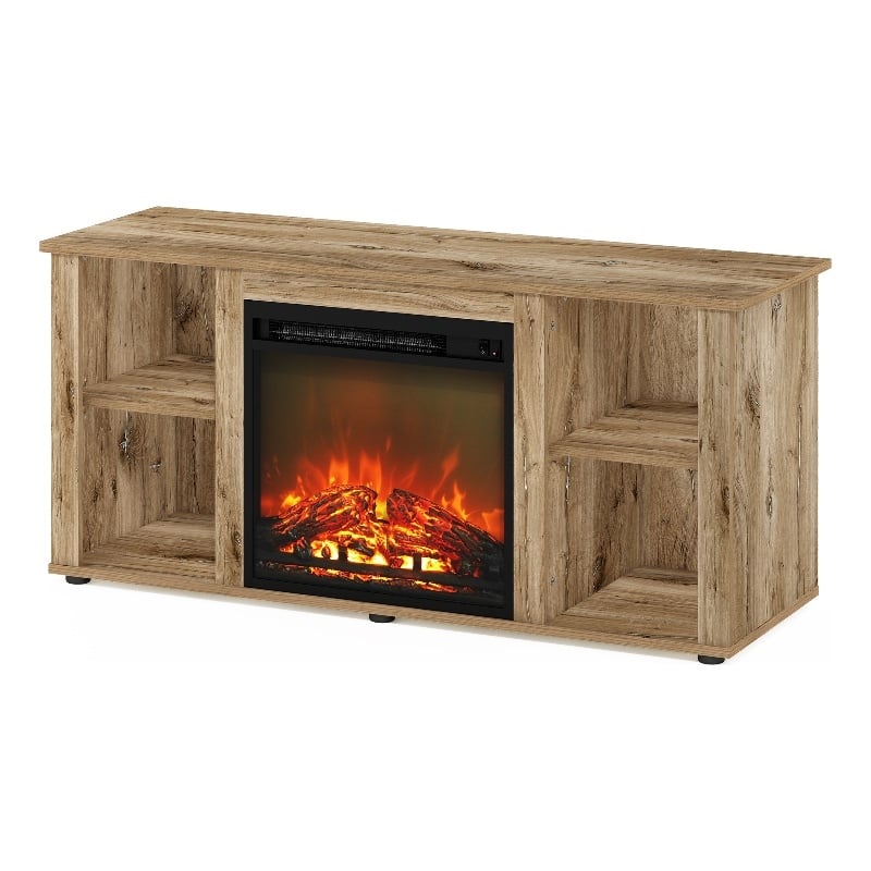 Furinno JENSEN Entertainment Center TV Stand with Fireplace for TV Flagstaff Oak