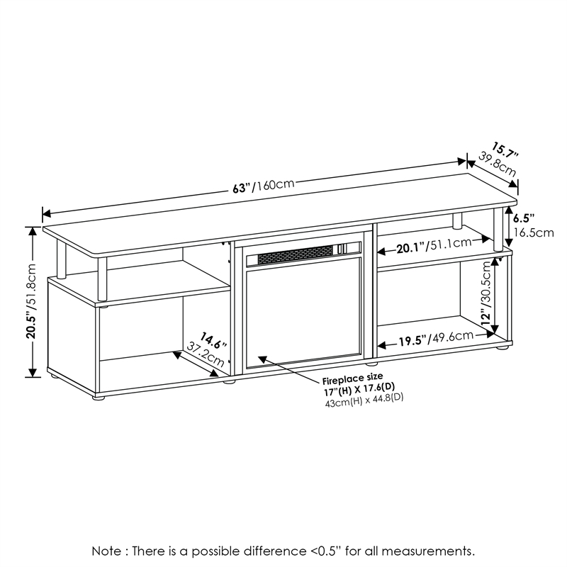 Furinno JENSEN Open Storage Fireplace Entertainment Americano/Stainless Steel