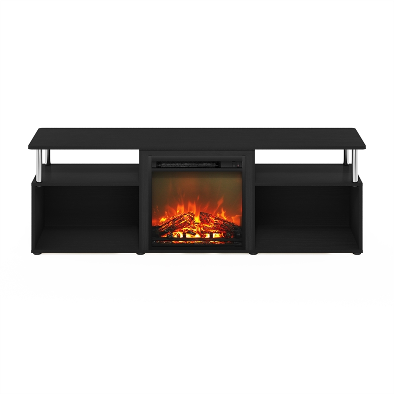 Furinno JENSEN Open Storage Fireplace Entertainment Americano/Stainless Steel