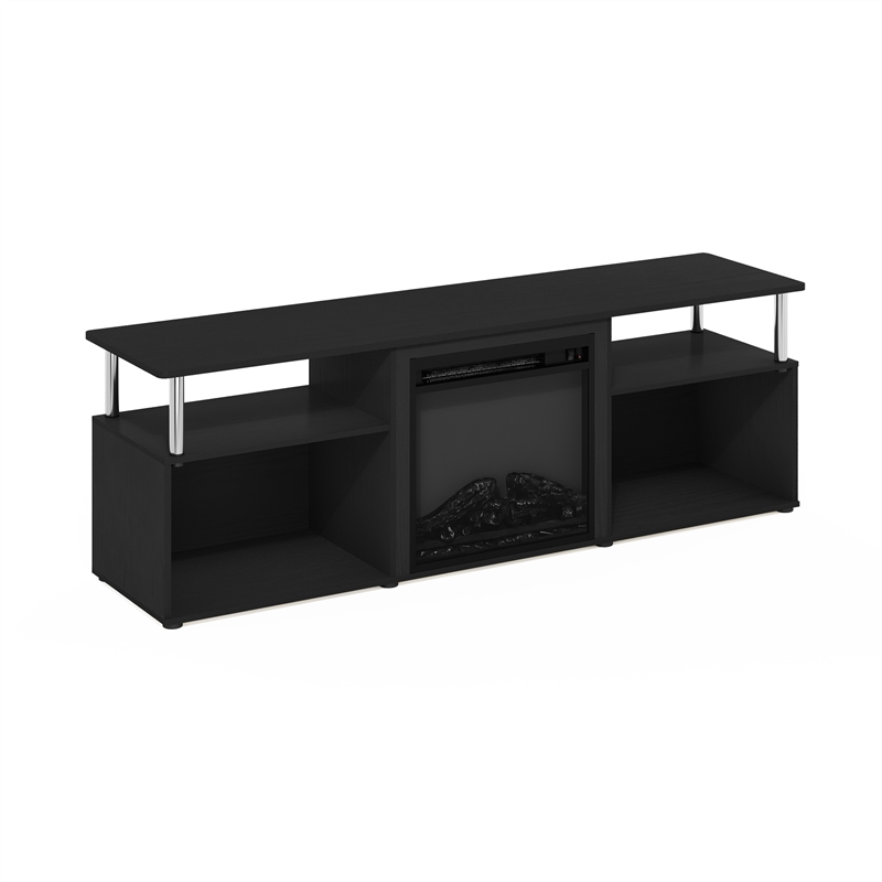 Furinno JENSEN Open Storage Fireplace Entertainment Americano/Stainless Steel