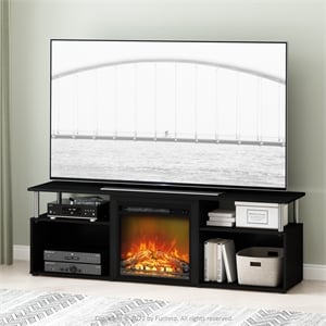 Furinno JENSEN Open Storage Fireplace Entertainment Americano/Stainless Steel
