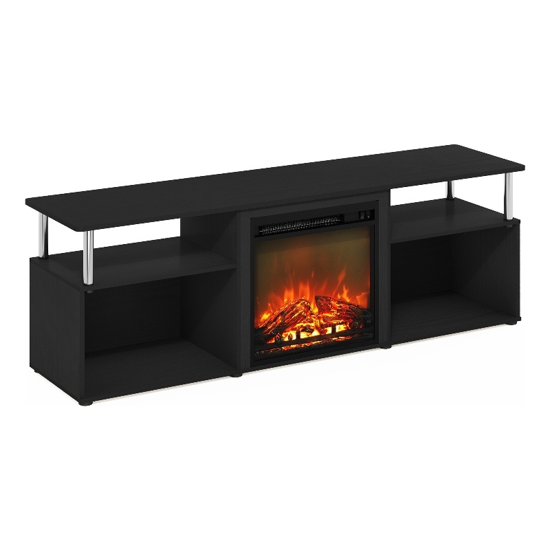 Furinno JENSEN Open Storage Fireplace Entertainment Americano/Stainless Steel