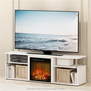 Furinno JENSEN Open Storage Fireplace Entertainment White Oak/Stainless Steel