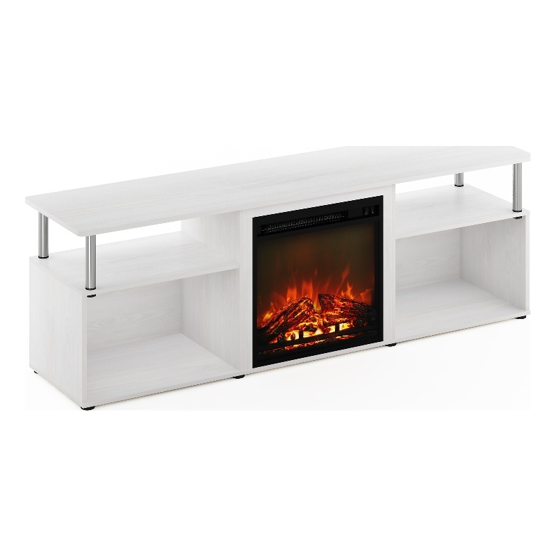 Furinno JENSEN Open Storage Fireplace Entertainment White Oak/Stainless Steel