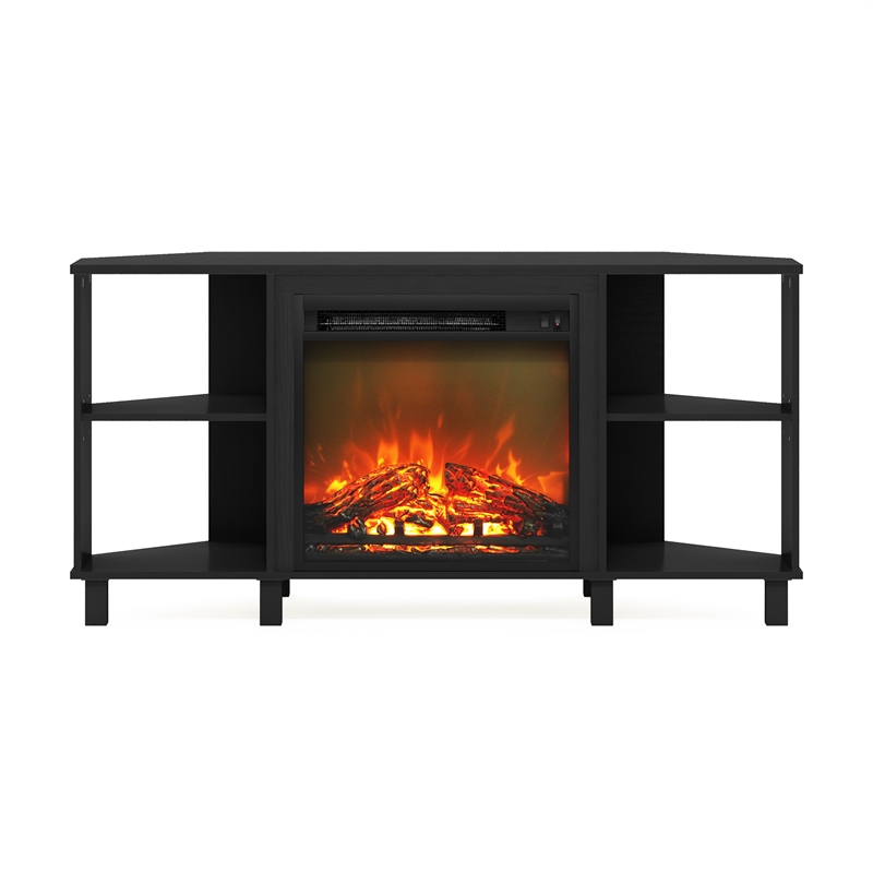 Furinno JENSEN Corner Fireplace TV Stand with 4 Open Compartments for Americano