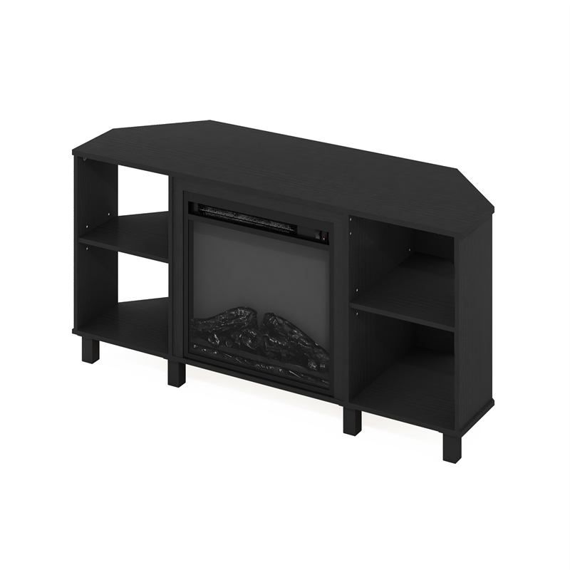 Furinno JENSEN Corner Fireplace TV Stand with 4 Open Compartments for Americano