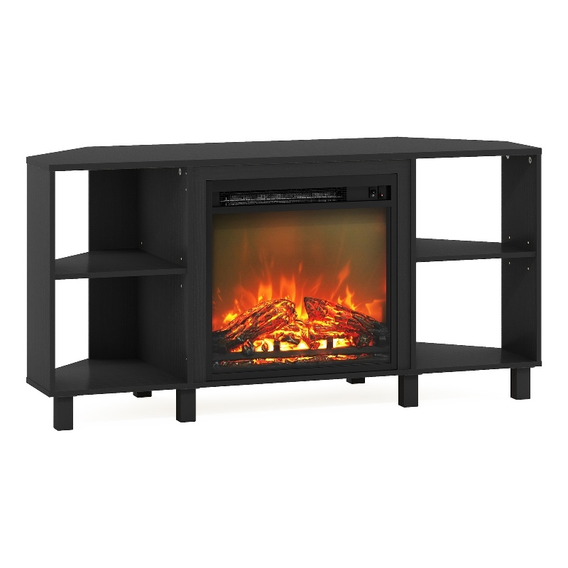 Furinno JENSEN Corner Fireplace TV Stand with 4 Open Compartments for Americano