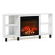 Furinno JENSEN Corner Fireplace TV Stand with 4 Open Compartments Solid White