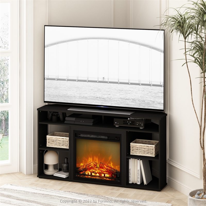 Furinno JENSEN Corner TV Stand with Fireplace for TV up to 55 Inches Americano