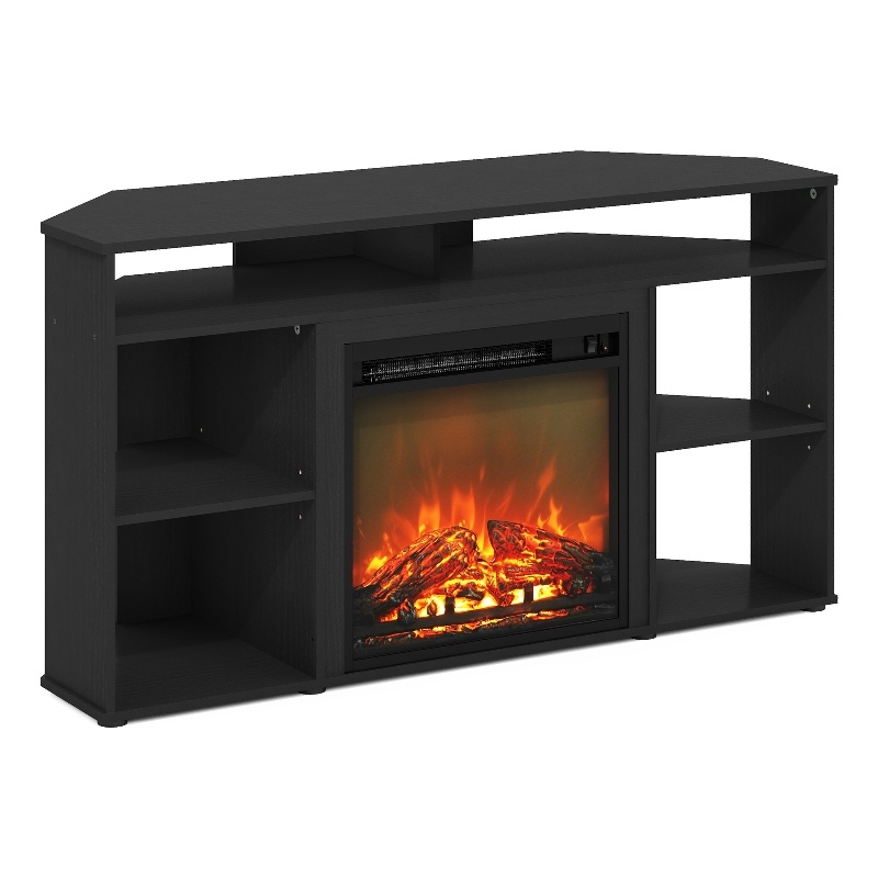 Furinno JENSEN Corner TV Stand with Fireplace for TV up to 55 Inches Americano