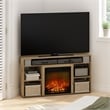 Furinno JENSEN Corner TV Stand with Fireplace for TV up to 55 Flagstaff Oak