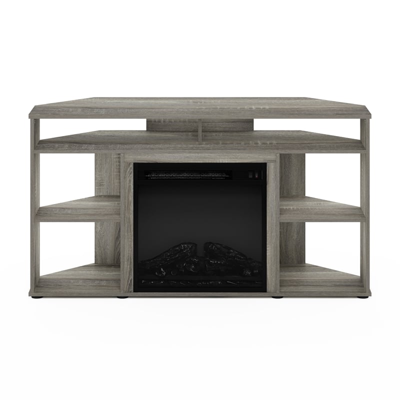 Furinno JENSEN Corner TV Stand with Fireplace for TV up to 55 French Oak Grey