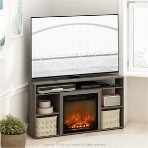 Furinno JENSEN Corner TV Stand with Fireplace for TV up to 55 French Oak Grey