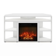 Furinno JENSEN Corner TV Stand with Fireplace for TV up to 55 Inches Solid White