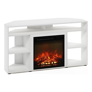 Furinno JENSEN Corner TV Stand with Fireplace for TV up to 55 Inches Solid White