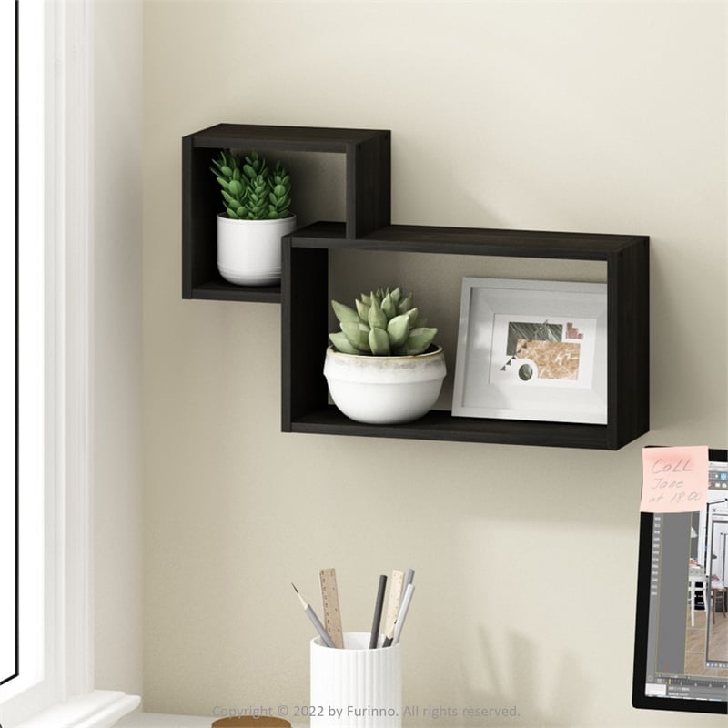 Furinno ROSSI Interweave Wall Mount Floating Decorative Shelf in Set of Espresso