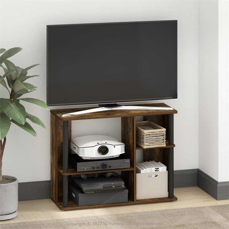 Furinno CLASSIC TV Stand with Plastic Poles for TV up to Amber Pine/Black
