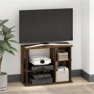 Furinno Classic TV Stand with Plastic Poles for TV up to Amber Pine/Black