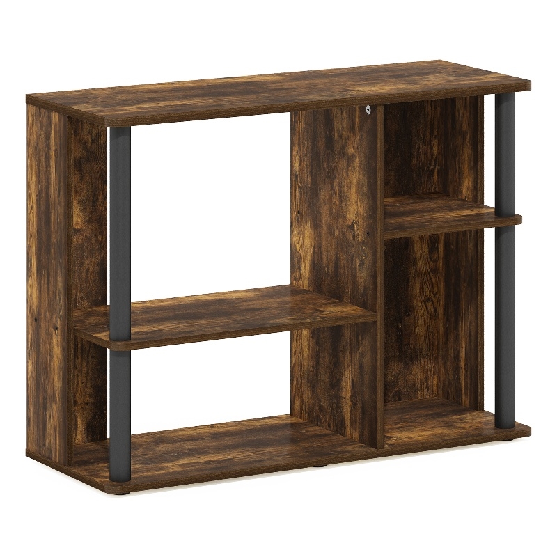 Furinno CLASSIC TV Stand with Plastic Poles for TV up to Amber Pine/Black