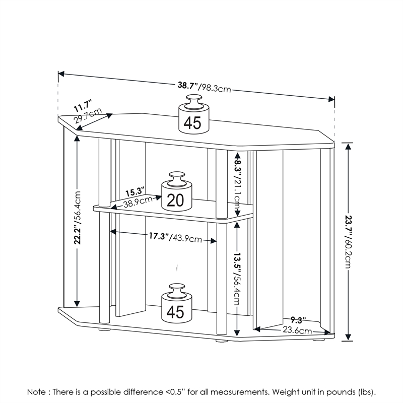 Furinno CLASSIC TV Stand with Plastic Poles for TV up to Amber Pine/Black